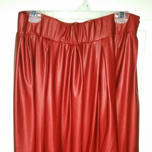 Red Faux Leather Skater Skirt